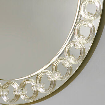 Exceptional Reflex Casanova mirror with transparent Murano glass rings and glossy extra-clear glass surface