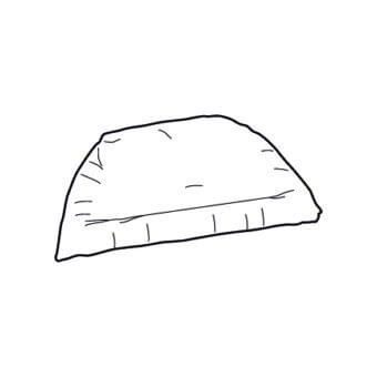 Back cushion sketch, white background, triangular shape, black line drawing, textured surface, simple graphic, no branding visible.