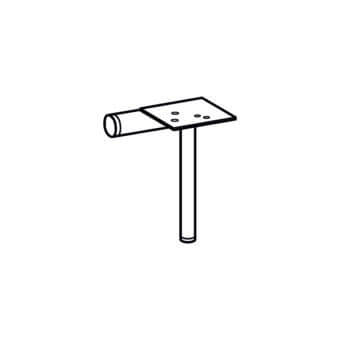 Metal furniture foot in schematic drawing, cylindrical tube extending from a square plate with four holes, monochromatic black on white.