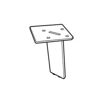 Metal furniture foot, dark gray finish, rectangular plate with screw holes and central slot, tapering vertical post, matte texture.
