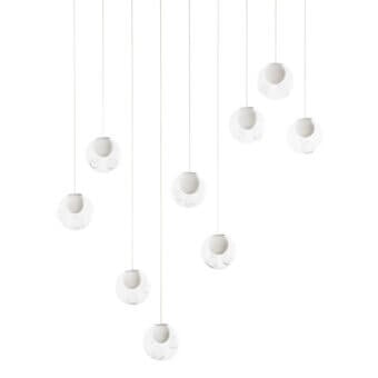 Exceptional Bocci 28 Linear suspension lamp crafted in clear glass with milk white interior lamp holder cavities and delicate cords