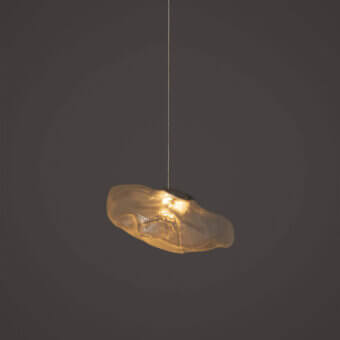 Exceptional Bocci 73 single suspension lamp with pale beige blown-glass shade and warm tonal gradients within its sculpted form