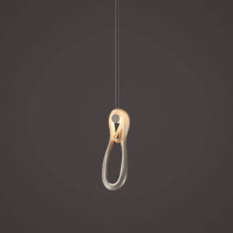 Exceptional Bocci 87 single suspension lamp with sculpted glass in neutral silver to pale gold tones and satin finish