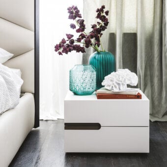 Distinguished Cattelan Italia Ciro nightstand crafted in embossed lacquered wood with dark synthetic leather accents
