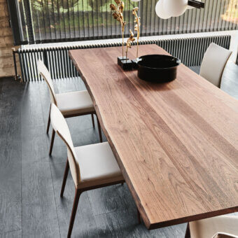 Exceptional Cattelan Italia Spyder Wood table with irregular solid wood edges and graphite painted steel base