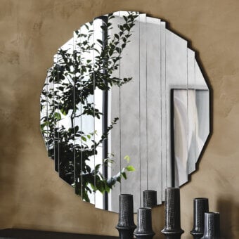 Distinguished Cattelan Italia Stripes mirror crafted in reflective glass with vertically arranged stripes and silvery tones