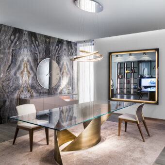 Exclusive Reflex Speedform suspension lamp with interwoven curved elements and a mirrored ceiling plate