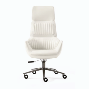 Exclusive Giorgetti Calathea Bergere chair with ribbed detailing and a five-point metal swivel base built in matte off-white material