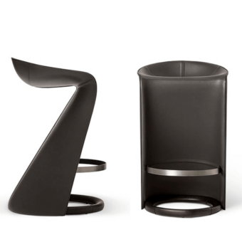 Distinctive Giorgetti Skirt stool crafted in black leather with an ash wood base and metal inserts