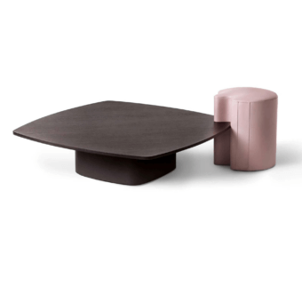 Avant-garde Giorgetti Woody&Mia coffee and side tables with dark brown and light pink upholstery, showcasing a matte finish