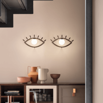 Superior Masiero Visio wall lamp with an eye shape in painted metal and white Murano triplex glass diffuser