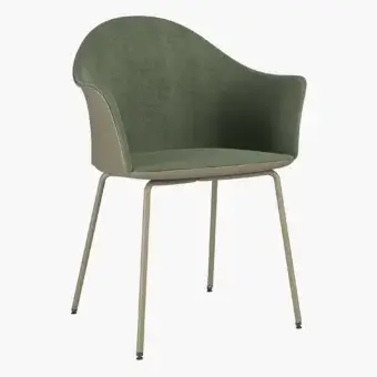 Distinguished Presotto Profilo Tofane chair with olive-green upholstery and light brown metal legs in a matte finish