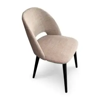 Superior Presotto Sandalo chair with light beige textured textile upholstery and sleek black stained Ash base