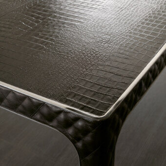 Distinguished Rugiano Alexander table with brown crocodile-textured leather and bronzed brass detailing crafted in Italy