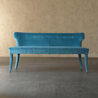 Distinguished Rugiano Guendalina bench with upholstered textile and button-tufting in a matte blue tone