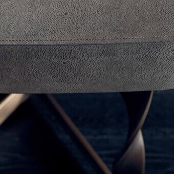 Exceptional Rugiano Pliet desk with textured grey Italian leather and bronzed brass spiral steel legs