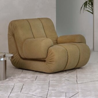 Superior Rugiano Snake lounge chair with light brown textile upholstery and matte finish embodies contemporary curved lines