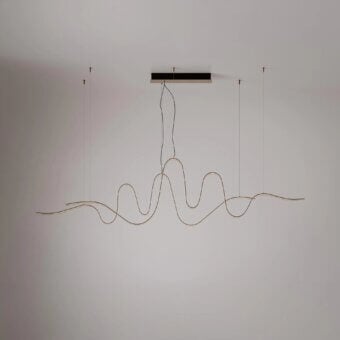 Distinguished VENICEM Bissa suspension lamp in light golden metal with integrated Strip LED and adjustable steel cables