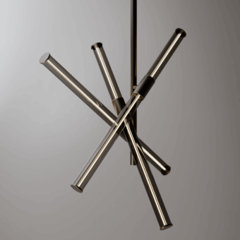 Exceptional VENICEM Cross Suspension Lamp with intersecting tubular diffusers in muted gray metal and smoke grey Murano glass with satin finish