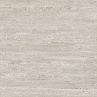 Travertine stone texture, light beige with vertical striations, honed finish, subtle tonal variations, natural layered appearance, diffuse lighting.