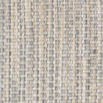 Pebble blend textile sample with a light beige and cool gray grid weave, featuring a dense, nubby texture and neutral earthy tones.
