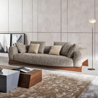 Harmonious Bonaldo Boolean sofa with brown and beige woven fabric upholstery and a veneered wood base