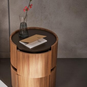 Exceptional Bonaldo Moneypenny nightstand crafted in canaletto veneered wood with a bronze matt lacquered top and base