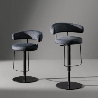 Elegant Bonaldo Neuilly stool with dark gray fabric upholstery and a linear black metal frame