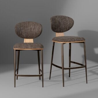 Distinguished Bonaldo Olos stool with dark brown textured textile and sleek metal legs built with a refined footrest