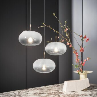 Exceptional Bonaldo Pepita suspension lamp with silk glass pendants and translucent white shade inspired by organic forms