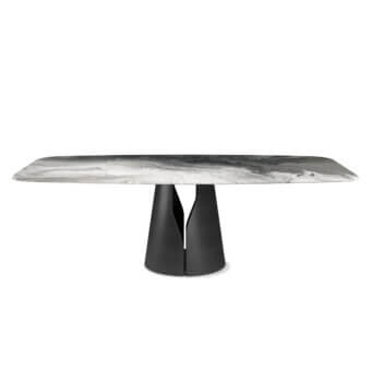 Exceptional Cattelan Italia Giano CrystalArt table with swirling gray and white tones in extra clear beveled glass and graphite embossed lacquered steel