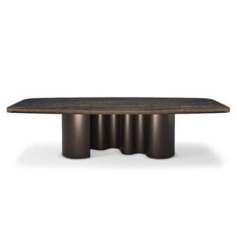 Distinguished Cattelan Italia Papel Keramik table with dark ceramic top and lustrous finish, built upon a matte dark metal serpentine base