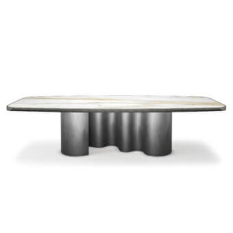 Captivating Cattelan Italia Papel Keramik table with swirling white and tan ceramic top and hand-finished brushed edging