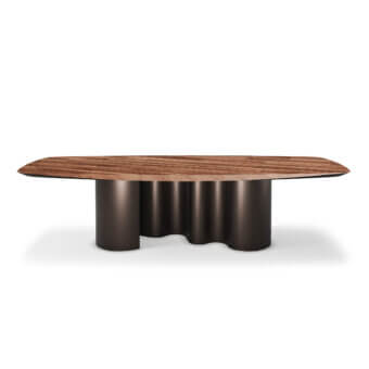 Distinguished Cattelan Italia Papel Wood table with medium brown wood top and dark brown cylindrical base in matte finish