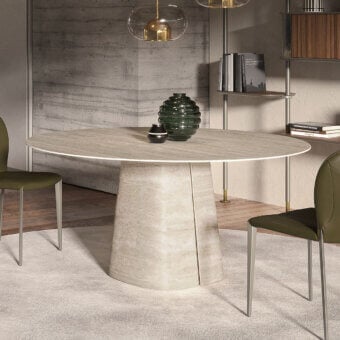 Elegant Cattelan Italia Rado Keramik table with a light beige ceramic top and vertically grooved base in a matte finish