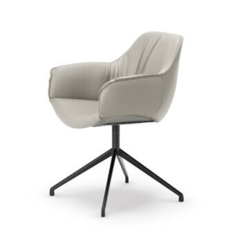 Stylish Cattelan Italia Scarlett Turn armchair with light gray leather-like textile and matte finish, built with a black metal base