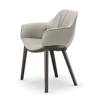 Elegant Cattelan Italia Scarlett Wood armchair with light gray leather-like upholstery and dark brown matte wooden legs