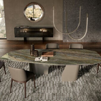 Distinguished Cattelan Italia Senator Keramik table with marbled green and brown ceramic top and light gray matte synthetic base