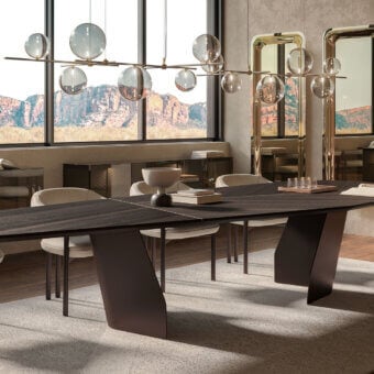 Exceptional Cattelan Italia Senator Wood table with a dark wood-like surface and chevron pattern in a matte finish