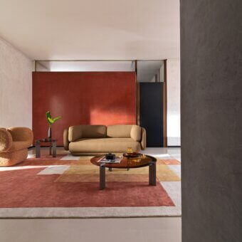 Superior Ditre Italia Vento sofa with soft lines and a minimalist aesthetic in light brown textile with matte finish