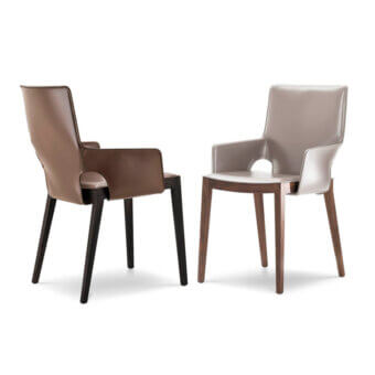 Sophisticated 4 Mariani Shu chair with saddle leather upholstery in cool grey-taupe and graphite-stained ash wood frame