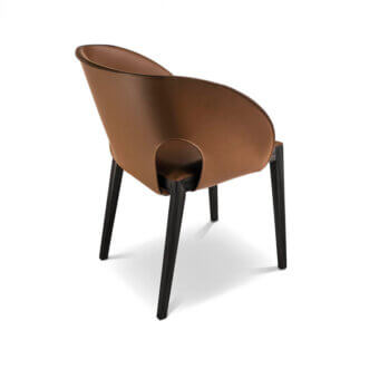 Distinguished 4 Mariani Voile armchair sculpted in supple saddle leather with a matte black walnut wood frame