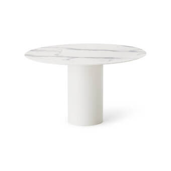 Superior Roberti Rattan table with white HPL tabletop and cylindrical powder-coated Aisi 304 stainless steel base