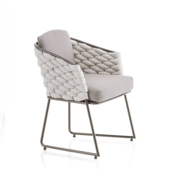 Exceptional Rugiano Afrodite armchair with bronze metal structure and light gray woven fabric seat, finished with a matte surface