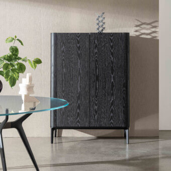Elegant Sovet Italia Madia Slim cupboard with lacquered aluminum and dark gray matte MDF wood modules crafted in Italy