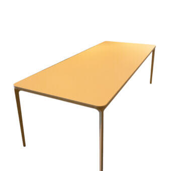 Exceptional Sovet Italia Slim 20 table with lacquered aluminum structure and MDF tabletop in a light golden-tan finish