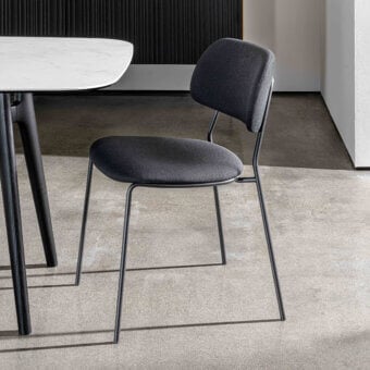 Superior Sovet Italia Soft chair with curved multi-layered wood and dark woven textile upholstery with matte finish