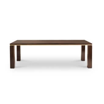 Elegant 4 Mariani Sera table with glossy ebony veneer and saddle leather detailing, built with substantial legs