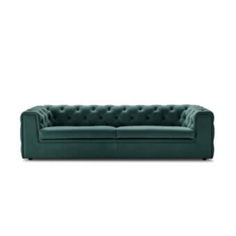 Distinguished 4 Mariani Tudor sofa crafted in Italy with deep green textile and smooth matte finish