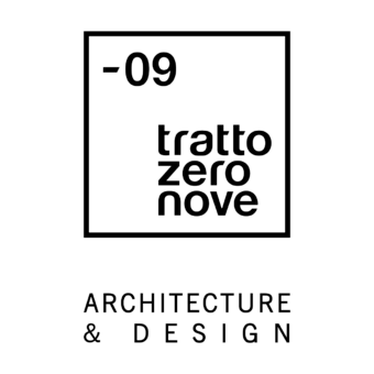 Graphic layout with stacked “tratto zero nove” text in a black square, above “ARCHITECTURE & DESIGN” on a white background.
